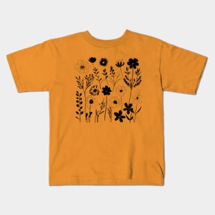 Black and white flowers minimal handdrawn Kids T-Shirt